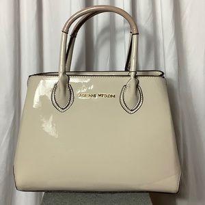 Two tone beige top handle optional shoulder strap bag NWT